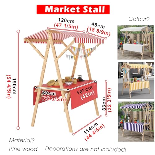 WLCGYD Red Detachable Vendor Booth Display Items, Lightweight Wood Retail Booth Kiosk, Outdoor Event Tent for Market Patio Garden, Flower Market Display Stand, Easy Assembly(150x60cm/59x23.6in)