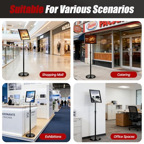 SOURACE 4Pack Sign Holder Stand-8.5x11 inch，Adjustable Sign Stands For Display，Heavy Duty Floor Standing Sign Holder Stand Aluminum for Retail Store，Museum，Volunteer Cctivities（Black）
