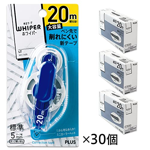 Plus WH-1405 Correction Tape, Whiter, LT 0.2 inch (5 mm) Width x 65.6 ft (20 m), 30 Pieces, Easy to Use, Blue
