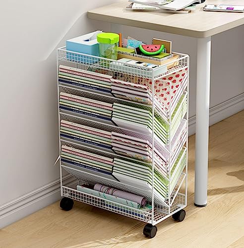 YHKJLYH 6 Tier V Shaped Rolling Book Cart with Lockable Wheels for Home Office Black Color Movable Desk Side Bookshelf for Library Bedroom Study Living Room