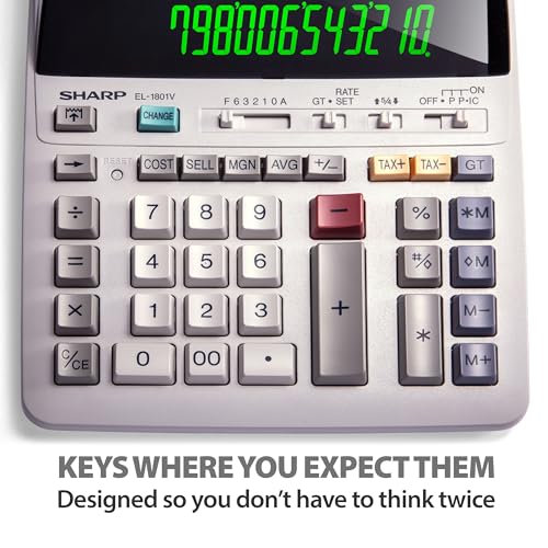 Sharp EL-1801V Ink Printing Calculator, 12-Digit LCD, AC Powered, Off-White, Ideal for Business & Office Use, Easy-to-Read Display & Durable Design