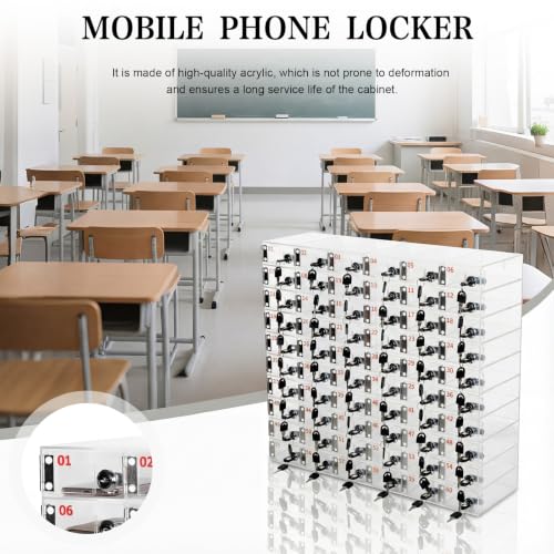 60 Slots Cell Phone Locker Box, Clear Phone Storage with Door Lock and Key