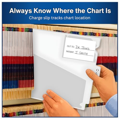 Doctor Stuff - Center Tab Vinyl Out Guides, Diagonal Cut Front Pocket, Top Charge Out Slip Pocket, Plastic File Folder, Letter Size 9" x 13-1/4", Frosty Clear, 100/Box