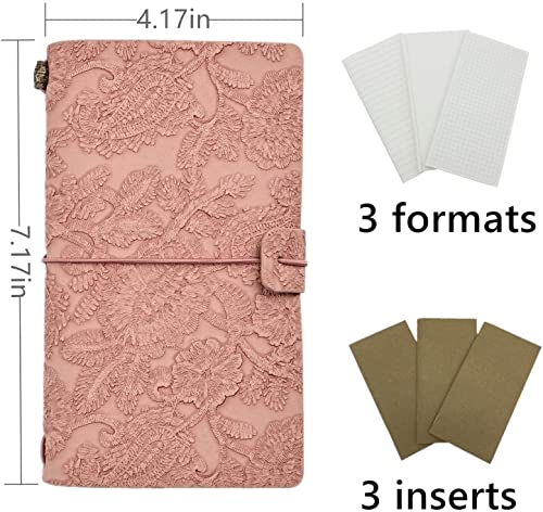 QERTYHKK A6 Refillable Planner Leather Travel Journal Notebook-Embossed Pocket Diary -Gift for Girls,Women,Mom, Daughter (192 Pages)