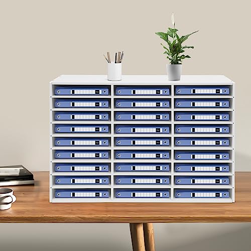 MhdunueSK Literature Organizer, Desktop File Sorter Mail Center, Paper Storage Cabinet with 27 Slots Compartments, Classroom Mailbox for Home School Office (27 Slots White)