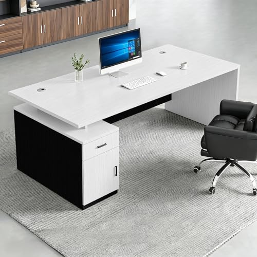 WYBFCWY Executive Office Desk with Storage Cabinet,Large Computer Desk for Home Office,Boss Table,Business Workstation,Modern Manager Desk for Manager,Employee,Home Office