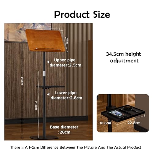 UBNMIUBV Adjustable Floor Standing Book Holder with Tray, Music Stand for Office & Conference Room, Supports 5Kg, Height 102Cm, Perfect for Presentations and Reading,H-142cm