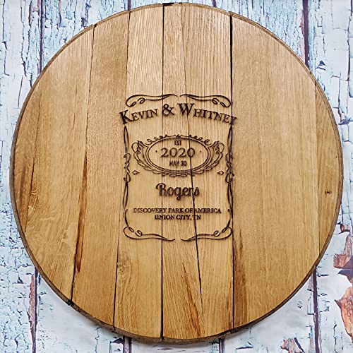 WhiskeyMade Personalized Wedding Guestbook Alternative - Made from Real Whiskey Barrel Heads - Made in The USA (Jack)