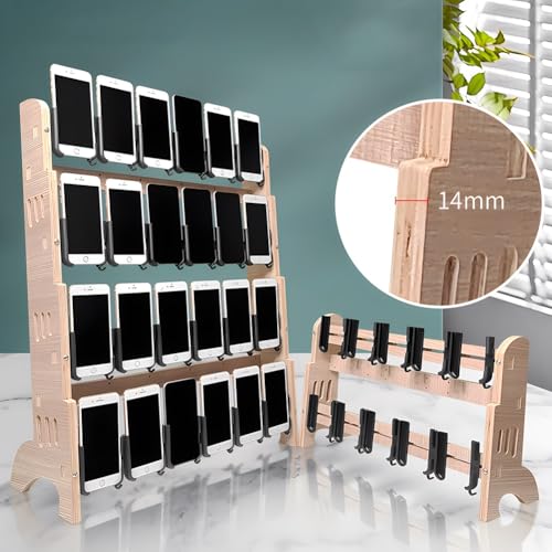 zktoermn Wooden Cell Phone Stand Rack, Portable Classroom Cell Phone Storage Organizer, Large Capacity Mobile Phone Holder Desktop Organizer, for Classroom Office(910x150x190 mm)