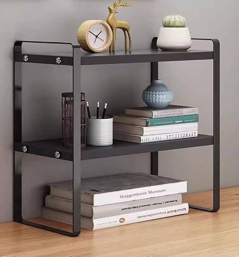 AMUFJJ Desk Book Organizer，Living Room Bedroom Dormitories Wooden Magazines Rack，2 Tier File Folder Holder for Storage Newspapers Invoices Letters(Black,36x20x30cm)