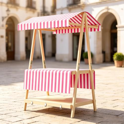 CHBMZ Foldable Wooden Market Display Booth, Portable Two Level Vendor Stand with Canopy, Compact Suitcase Design for Craft Fairs, Farmers Markets, Festivals & Pop Up Events(Pink,106cm/41.7in)