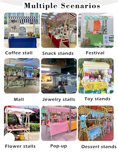 WLCGYD Portable Vending Cart with Canopy, Mobile Street Food Vendor Carts 110x60cm 140x60cm, Vendor Booth Display Items for Festival Weekend Market Craft Fair Tradeshow(E,136x60cm/53.5x23.6in)