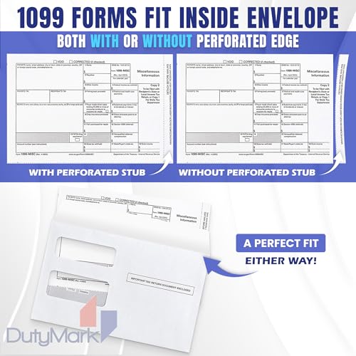 1099 MISC Forms 2025 with Envelopes, 4 Part Laser Tax Forms, 50 Vendors Kit with 50 Self-Seal Envelopes – Compatible for QuickBooks and Accounting Software, with 3 1096 Included, 50 Pack MISC 2025
