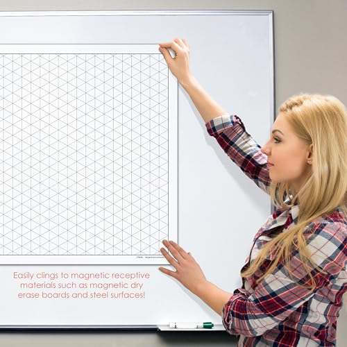 Geyer Instructional - 24" x 24" Dry Erase Magnet Isometric Grid Sheet, 1" Spacing, Magnetic Adhesive Graph with a Reusable Drawing Surface for Drafting, Geometric Sketching, and Design Projects
