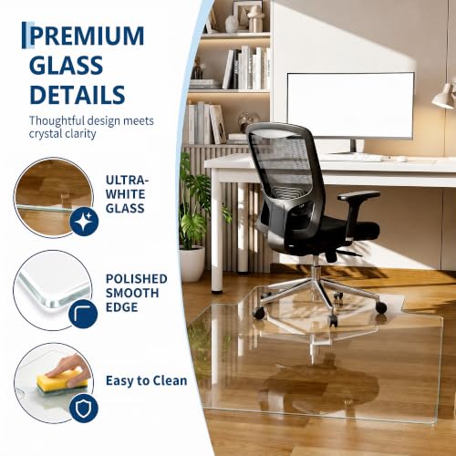 Garvee 36" x 48" Extra White 1/5" Thick Tempered Glass Chair Mat for Carpet