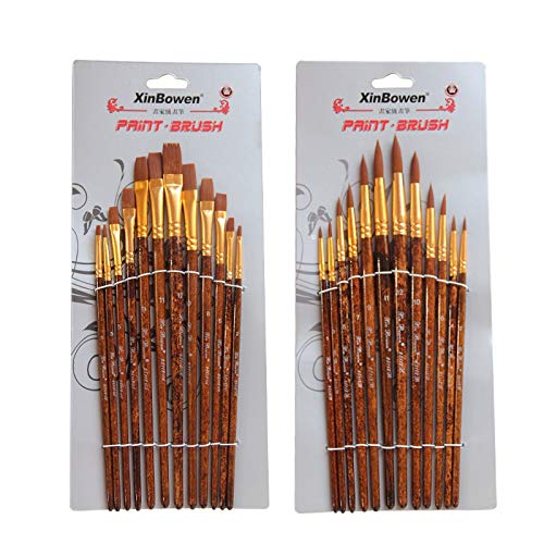HBJWOV 12 pcs/Set Nylon Hair Watercolor Paint Brushes Different Shape Round Plain Tip Gouache Painting Brush Set Art Supplies(Flat)