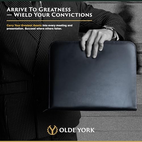 OLDE YORK Leather Padfolio — Leather Binder Portfolio for Men, Padfolio for Men & Women — 100% Authentic Top-Grain Leather (Black)