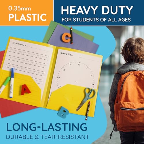 Blue Summit Supplies 30 Plastic 2 Pocket Folders, Assorted Colors