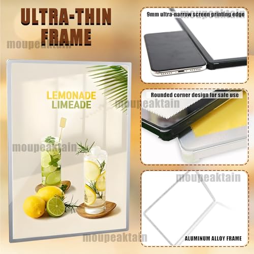 moupeaktain Advertising Board Wall-Mounted Poster Display, Super Bright Ultra-Thin LED Advertising Light Box Menu Board, Tempered Glass + Aluminum Alloy Frame Black-A1