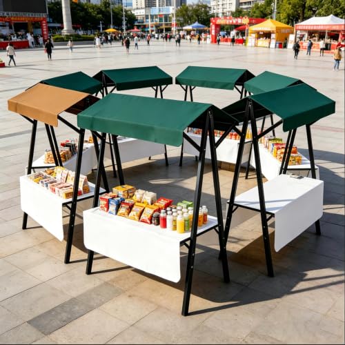 CHBMZ Rolling Vendor Booth with Canopy, Foldable Metal Market Stand on Lockable Wheels for Farmers Markets, Pop-Up Shops & Outdoor Events(Green,160cm/63in)