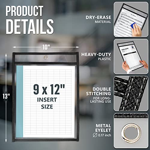 50 Pack Job Ticket Holders 9x12 Heavy Duty - Automotive Work Order Plastic Sleeves - Clear Shop Ticket Holders - Repair Order Sleeves - Plastic Sleeve for Paper - Dry Erase Pockets - Work Order Folder