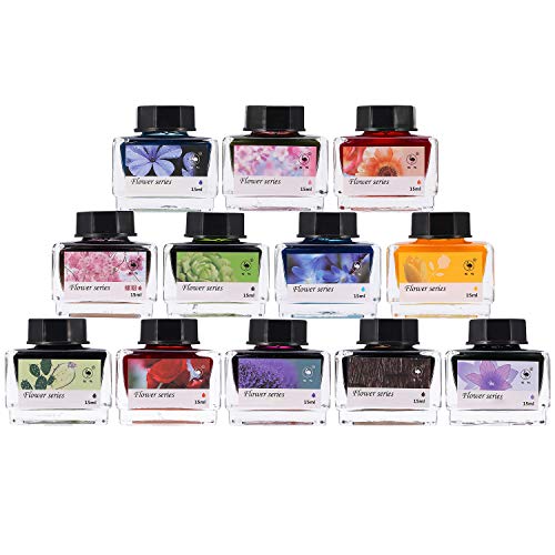 SVBAQUUY Calligraphy Ink,12 Colors Dip Calligraphy Pen Inks Set for Art,Writing,Signatures,Calligraphy, Decoration,Gift (15ml)
