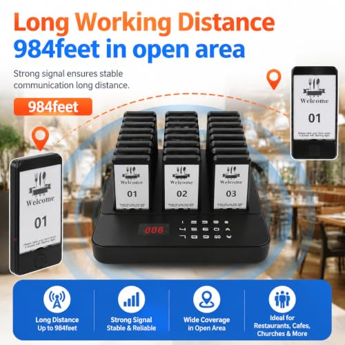 LOUKIENE Restaurant Pager System, 24 Pagers Wireless Customer Paging System