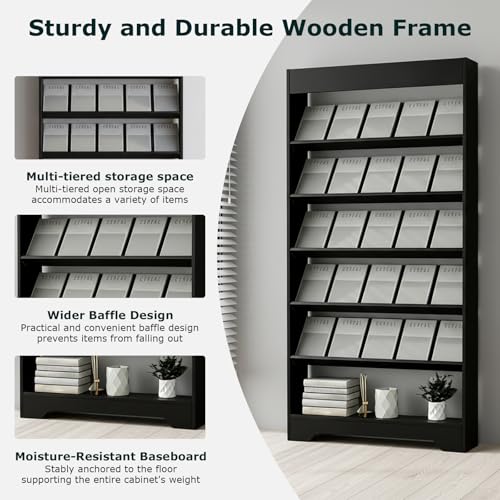 LHIUGE 4-Layer Brochure Display Rack,Freestanding Wooden Magazine Rack,Standing Literature Display Rack Brochure Holder for Home, Office, Retail Display