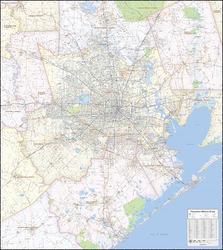 Topographics Houston Metro Area Laminated Street Wall Map (42' x 47')