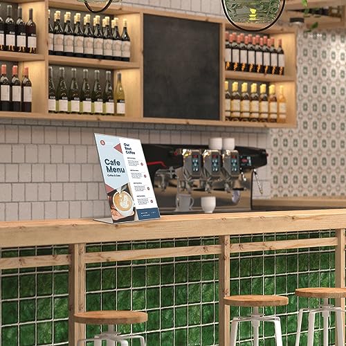 Europel Budget Table Stands, Pack of 6 pcs, L Stand, DIN A4 High, Crystal Clear Polystyrene 1.5 mm, Menu & Brochure Stands for Restaurants, Hotels, Conference & Reception