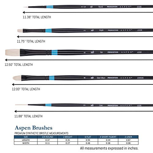 Princeton Aspen 6500 Series 5pc Professional Paint Brushes for Acrylic Painting - Synthetic Oil, Gouache, and Acrylic Paint Brushes Set - Filbert Striper Flat & Round Set of Art Brush