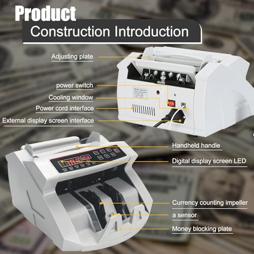 duwiikab Money Counter with Value Count, UV/MG/IR Counterfeit Detection Function Cash Counter, Add and Batch Modes, Cash Counter with LCD Display, Bill Counter Machine for Bank Supermarket US