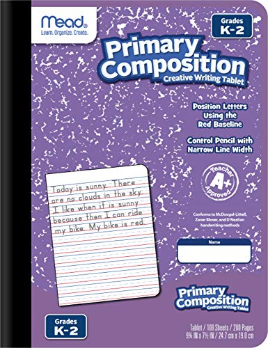 Mead Primary Composition Notebook K-2, 6 Pack Primary Ruled Composition Book, Color May Vary, Grades K-2 Writing Dotted Lined Notebook, 100 Sheets (200 Pages) 489902ELG