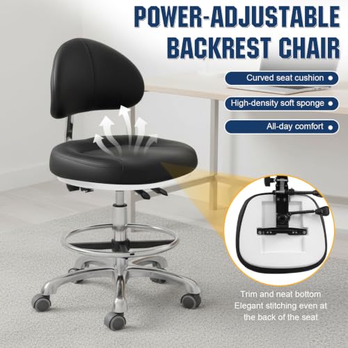 Ergonomic Drafting Chairs with Backrest & Foot Rest for Studio/Classroom/Lab/Counter/Medical/Tattoo Esthetician Drafting Stools Pneumatic Rolling Wheels Shop Stool Load Up 350LBS Capacity