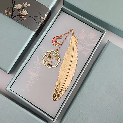 Bookmark Feather Metal Bookmark with Chain for Book Lovers Writers Readers Children Teens Men Women 8 Styles Metal Bookmark (Color : 4) (6)