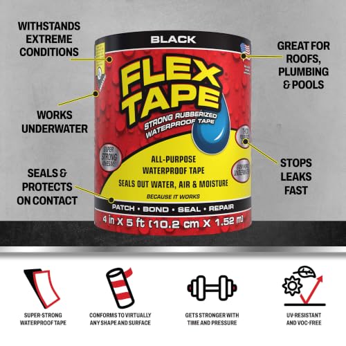 Flex Tape Strong Rubberized Waterproof Tape, Black, 8 in x 25 ft, 1-Pack
