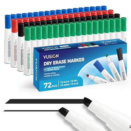 VUSIGN Dry Erase Markers, 72 Bulk 4 Assorted Colors Whiteboard Markers, Chisel Tip Low Odor Quick Dry, Easy Erase Without Ghosting for School Office Business
