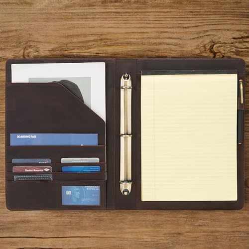 Geslun Leather 3 Ring Binder Padfolio for 8.5 x 11" Notepad, with Pen Loop