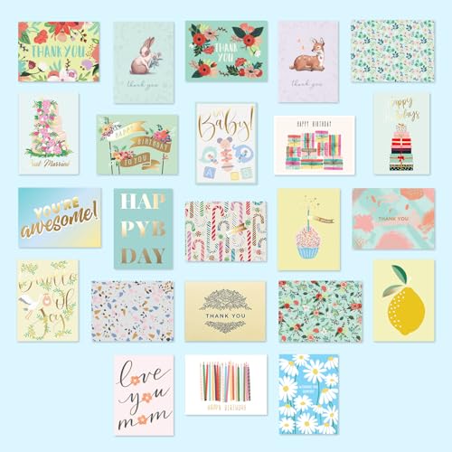 Sweetzer & Orange 100 All Occasion Cards & Envelopes Set - Greeting Notecards Assortment Box - Birthday Cards Bulk for Office, Thank You, Holiday, Blank Notecards & more – Organizer Box Included