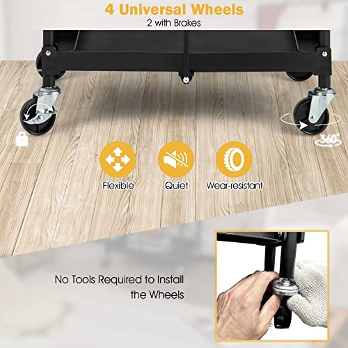 Goplus Folding Utility Cart on Wheels, 250lbs 3-Tier Rolling Tool Cart w/Lockable Casters & Compartments, Fast Fold up Collapsible Metal Service Cart for Office, Garage, Kitchen, Black