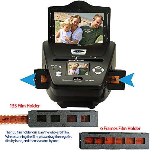 Digital Film Scanner, High Resolution 16MP with 2.4" LCD, 4 in 1 Converts 35mm/135 Slides & Negatives, Photo, Name Card to Digital Files, Black