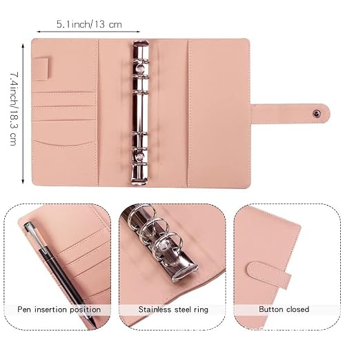 A5 A6 Budget Binder Planner with 12 Pieces Cash Envelopes, Colorful PU Leather Notebook PCS Pockets(A5:28 * 22 * 3.5cm)