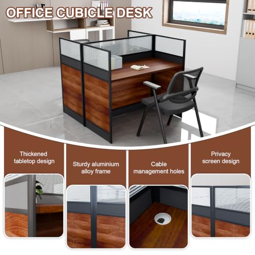 Office Cubicle Desk with Privacy Panel,4-Person Modular Workstation for Home/Offices,Computer Desks with Cable Grommet,Partitions Desk for Commercial Workspace (Walnut&Dark Grey, 2 Person-47.2IN)