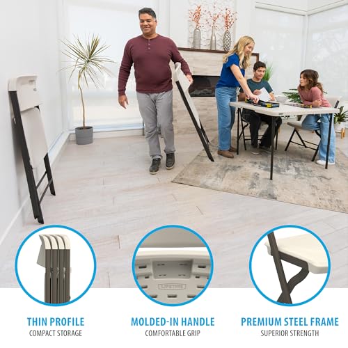 LIFETIME Folding Table and Chair Set, 37-Inch Square Fold-in-Half Table with 4 Chairs, Almond, Steel Frame