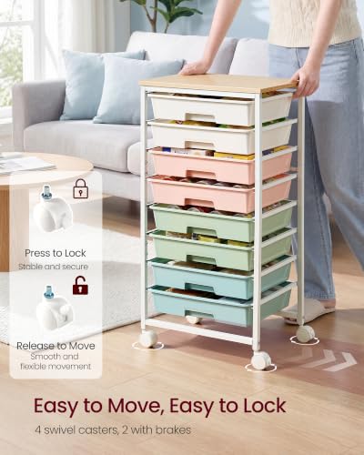 VASAGLE Rolling Cart with Drawers, Craft Organizers and Storage, Multicolor