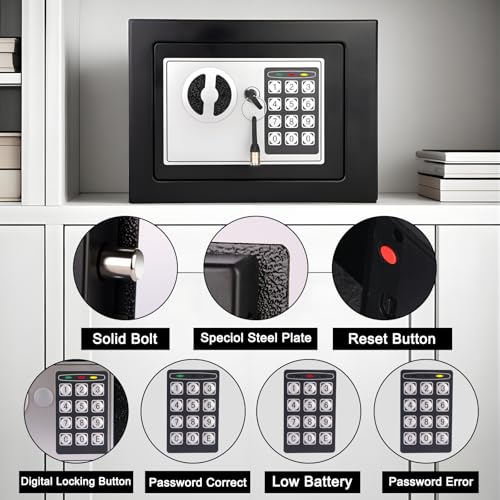 Small safe Box for home,mini safes,money safe for kids,0.23 CuFt,Black
