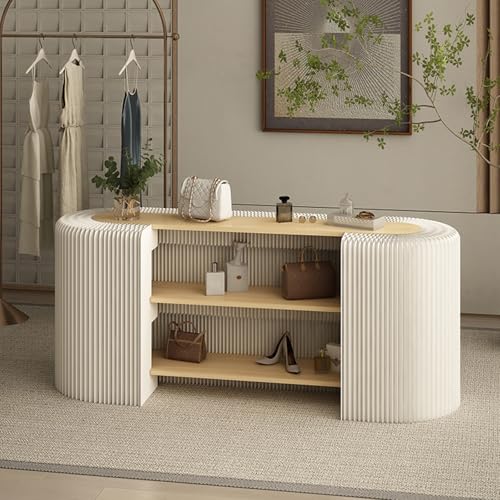 Reception Desk Front Counter Desk with 3 Tier Wood Panels Retail Counter for Checkout Computer Table for Hotel Lobby Clothing Store Office