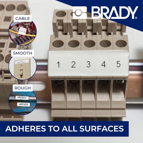Brady Authentic (M4-141-499) Aggressive Adhesive Multi-Purpose Nylon Labels 2.25" H x 1" W Black on White, 90 Labels. for use with The BMP41, BMP51, and M511 Label Printers