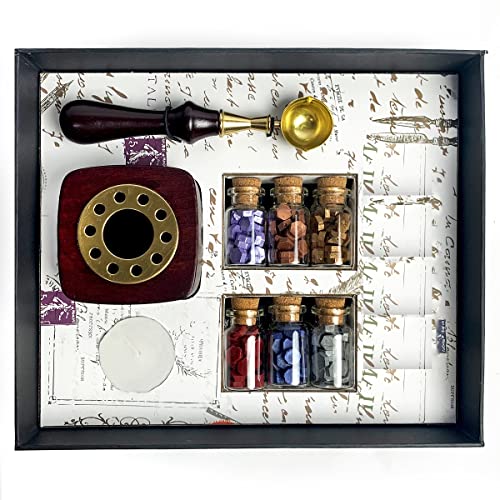 Nostalgic Impressions Bead Sealing Wax Melting Kit with 6 Colors Sealing Wax Beads, Melting Pot, Candle and Spoon