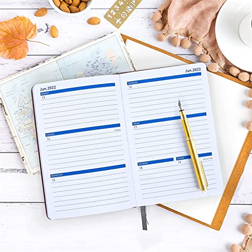 QERTYHKK A5 Size 2022-2023 Planner Academic Weekly & Monthly Tabs, Leather Cover,Month Label,Thick Paper,Pencil String